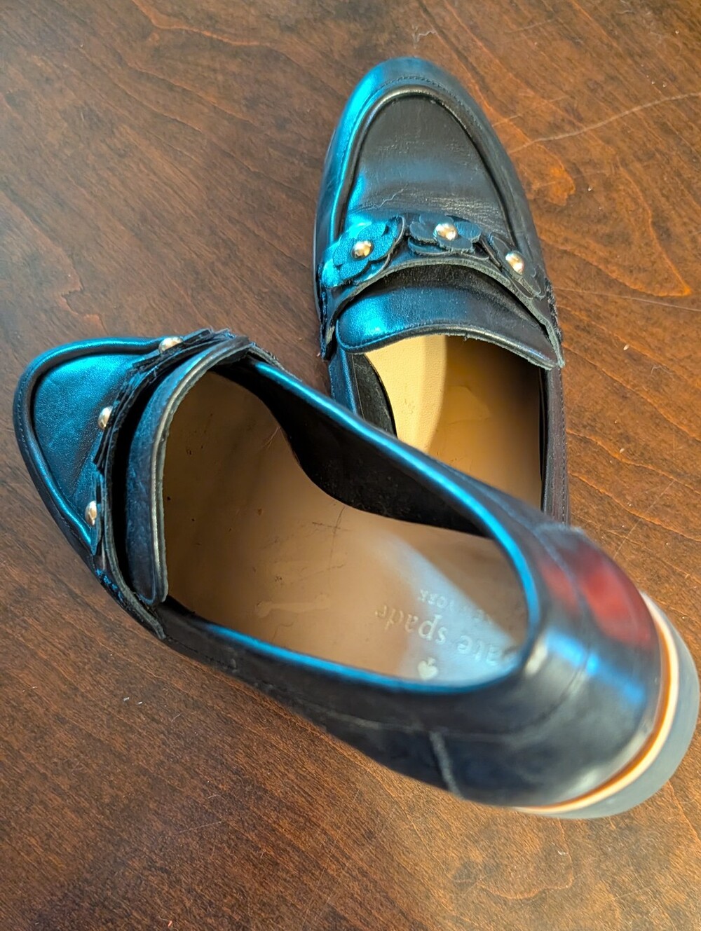 kate spade Karisa Black Leather Floral-Accented Loafers